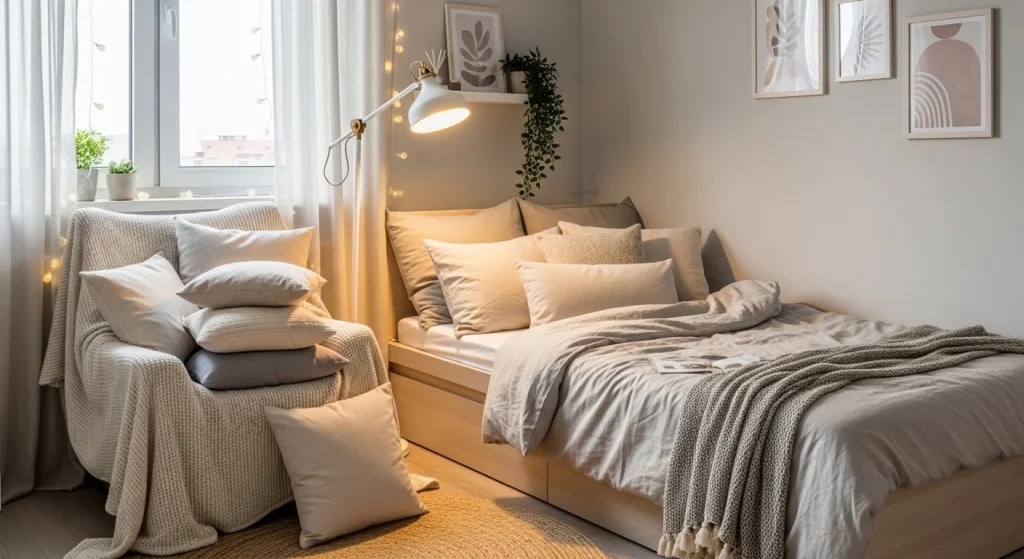 blanket chair small bedroom reading nook