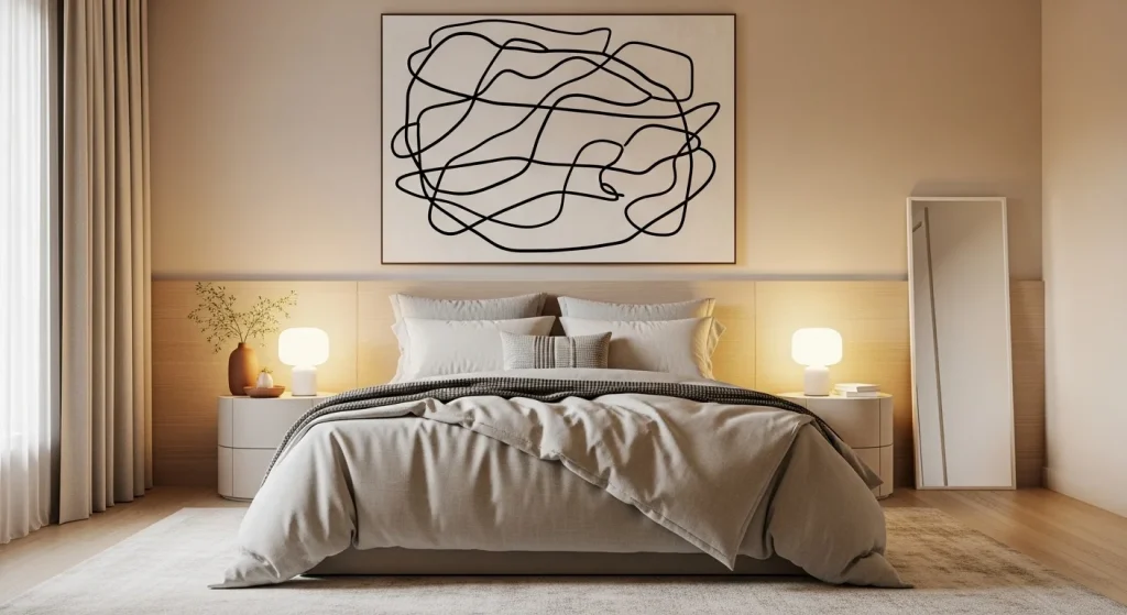 abstract line bedroom wall art ideas