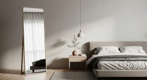  vertical mirror minimalist small apartment bedroom