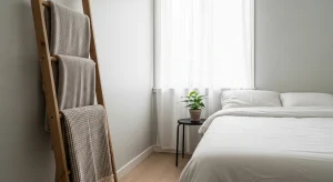  ladder rack storage small apartment bedroom
