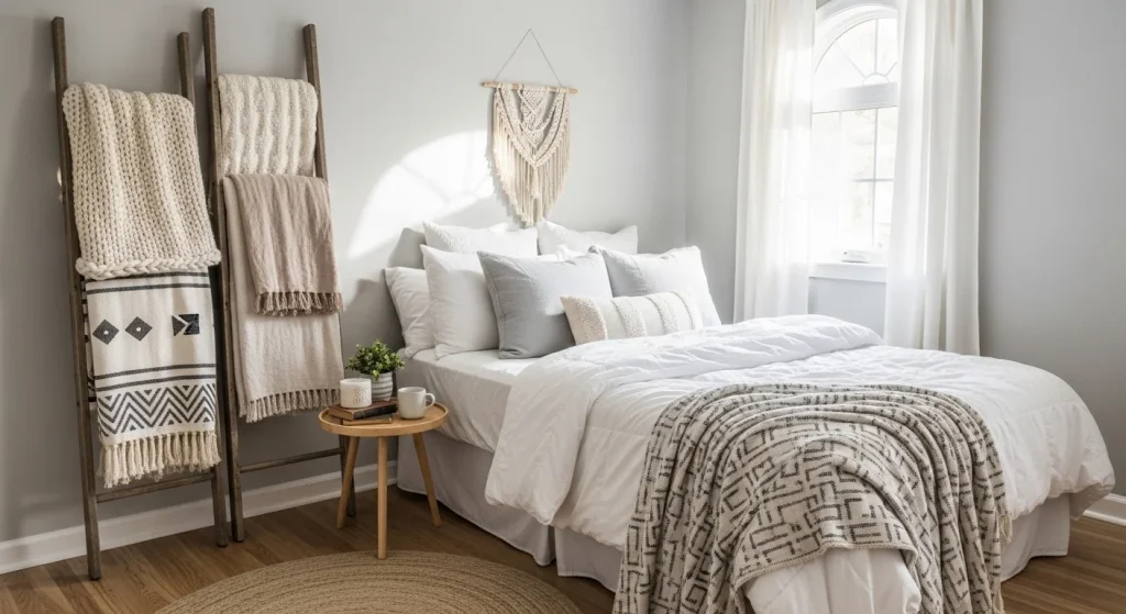 textured blanket ladder decor ideas