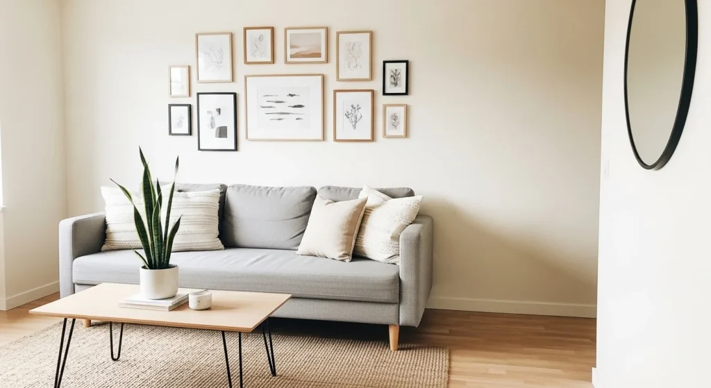floating media shelf small apartment living room decor ideas
