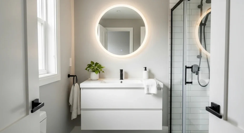 floating cabinet small apartment bathroom storage ideas