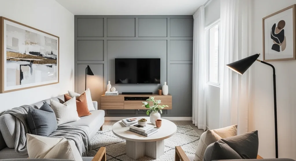 gray wall panel small apartment wall panel ideas