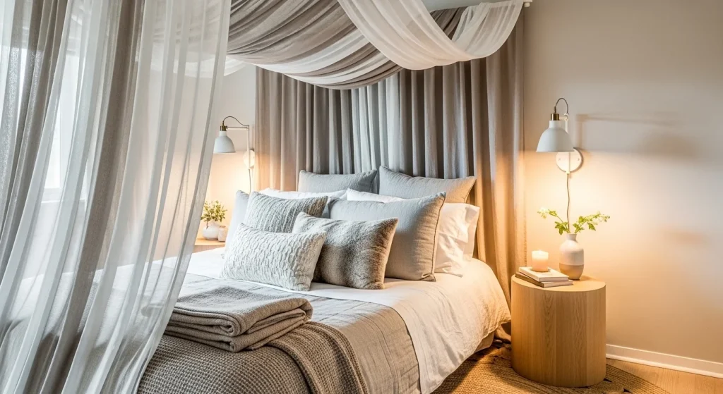 layered canopy curtains bedroom decor idea