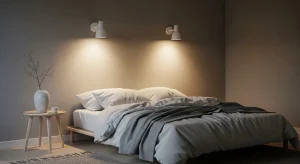  ambient lighting minimalist small apartment bedroom
