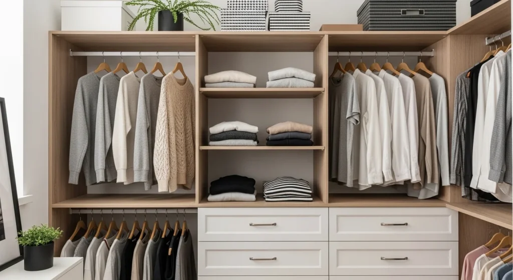 organized layout small bedroom wardrobe organization
