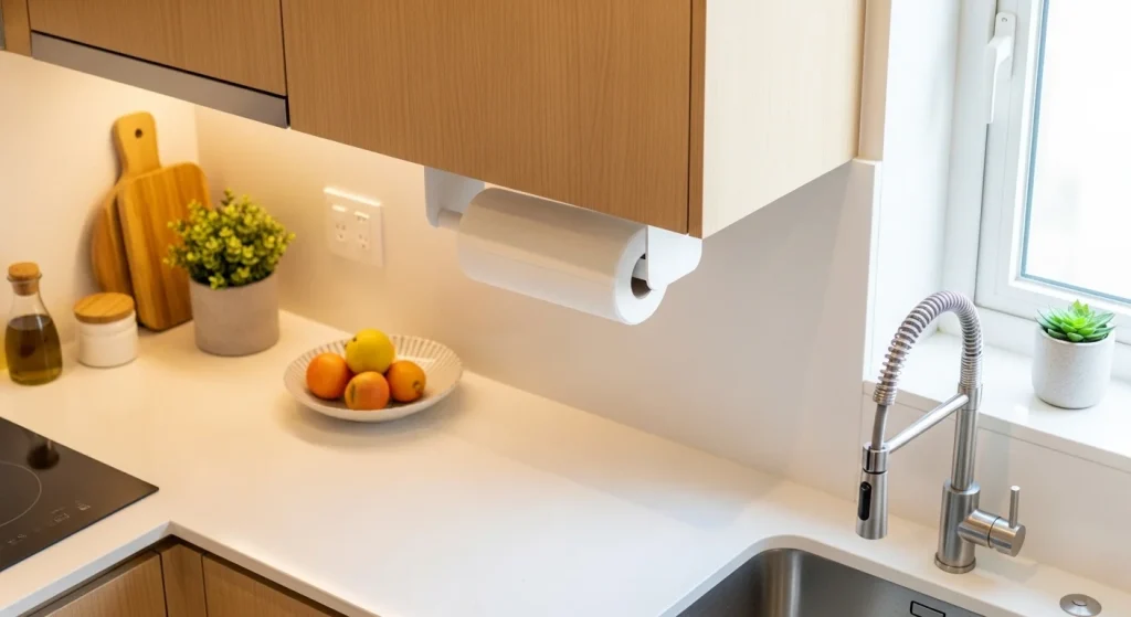 paper towel holder small apartment kitchen organization ideas