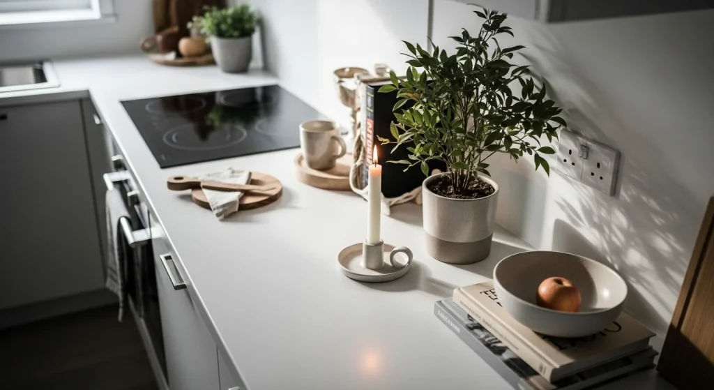 candle decor small apartment kitchen counter decor ideas
