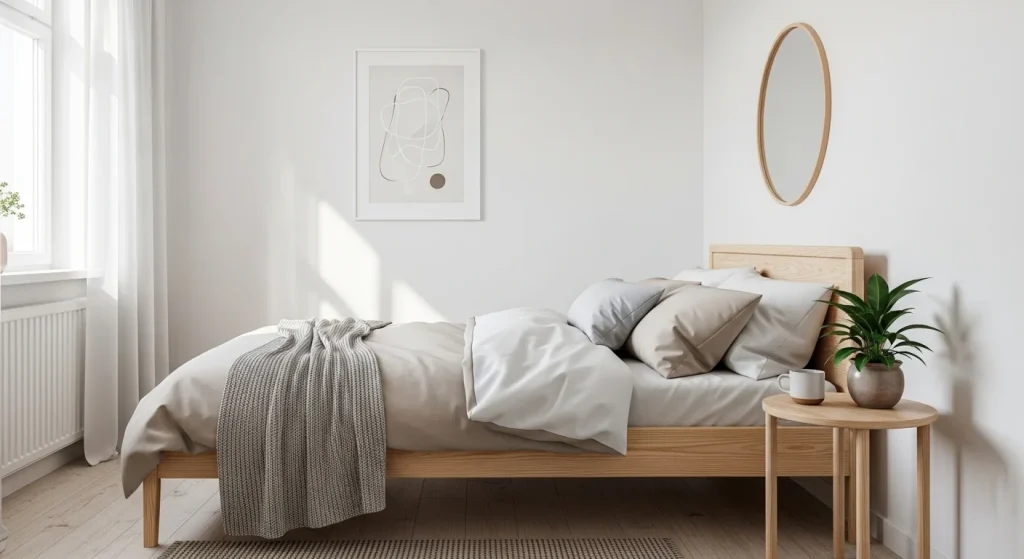 Scandinavian small apartment bedroom idea for men
