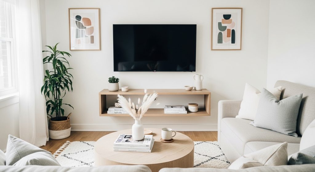 floating media console small apartment TV wall ideas