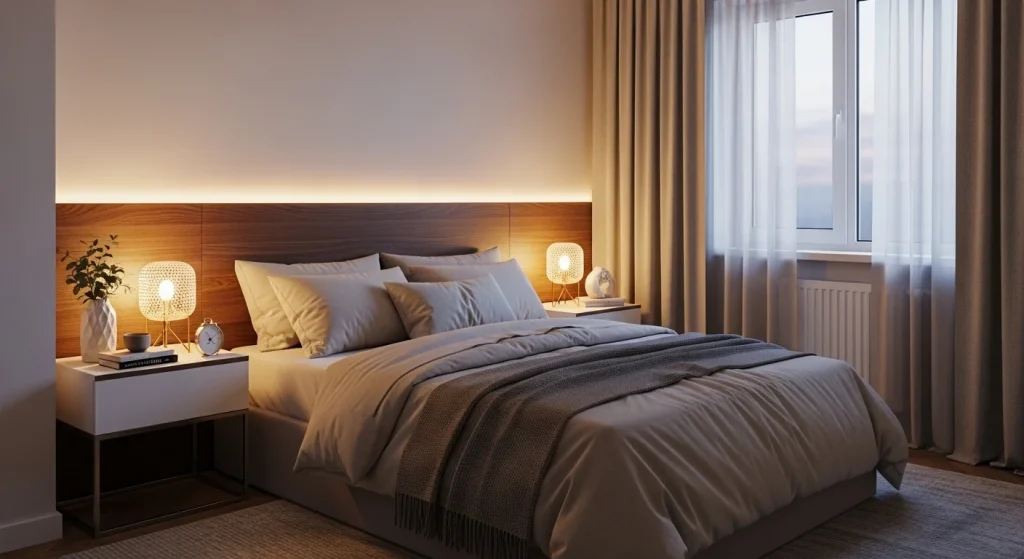  LED lighting aesthetic small apartment bedroom idea