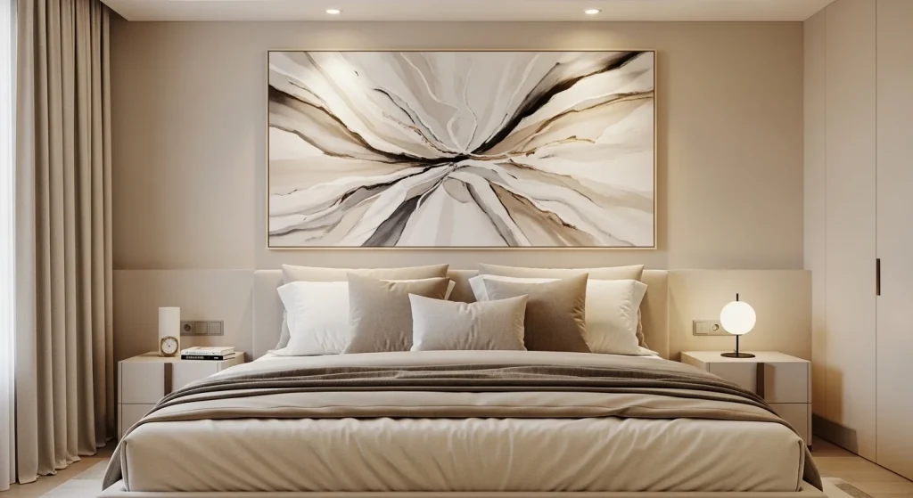 neutral abstract canvas bedroom wall art ideas