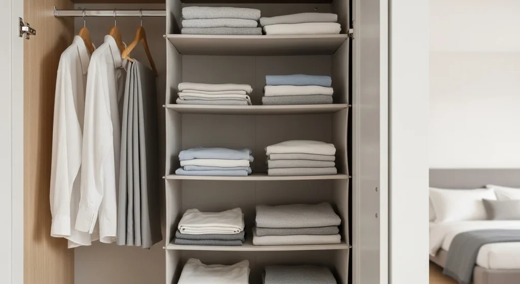 hanging small bedroom wardrobe organization
