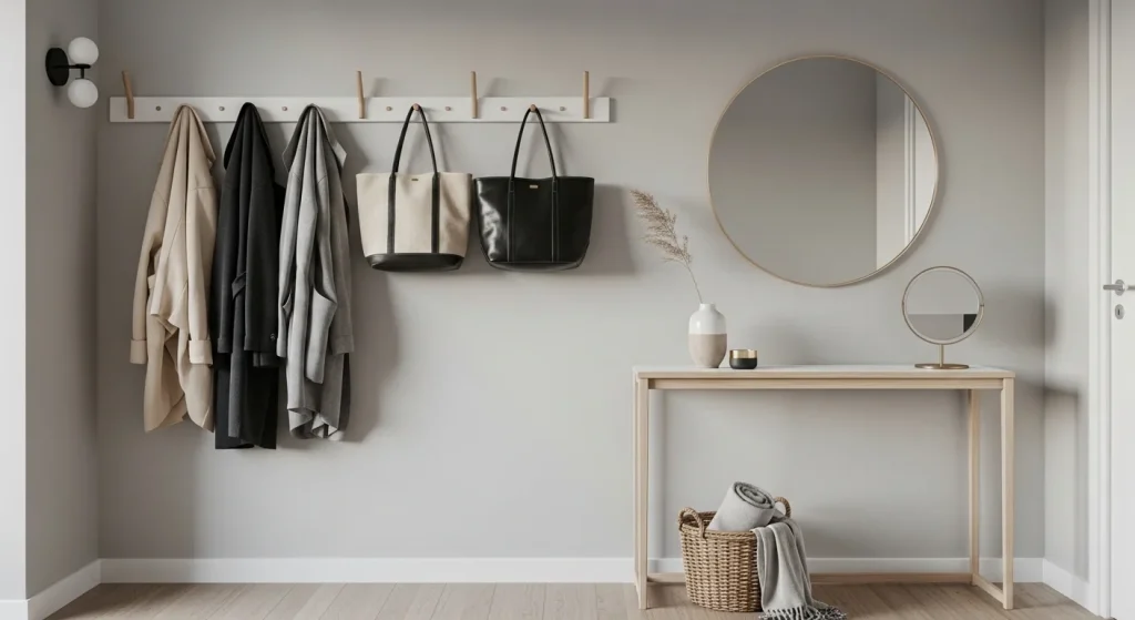 wall hooks small apartment entryway ideas