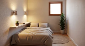 corner bed layout studio apartment