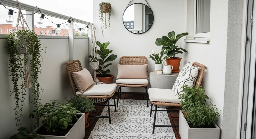 outdoor rug small apartment balcony decor ideas
