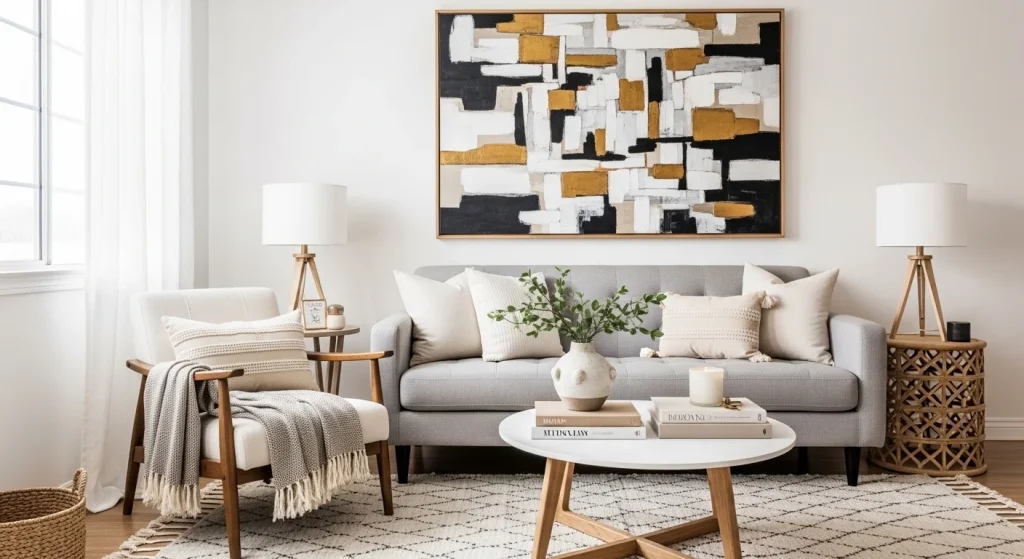 statement art small apartment living room wall decor ideas