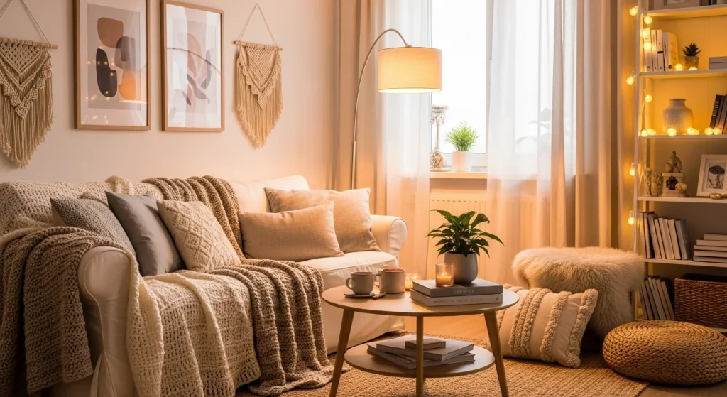 warm lighting cozy small apartment decor ideas