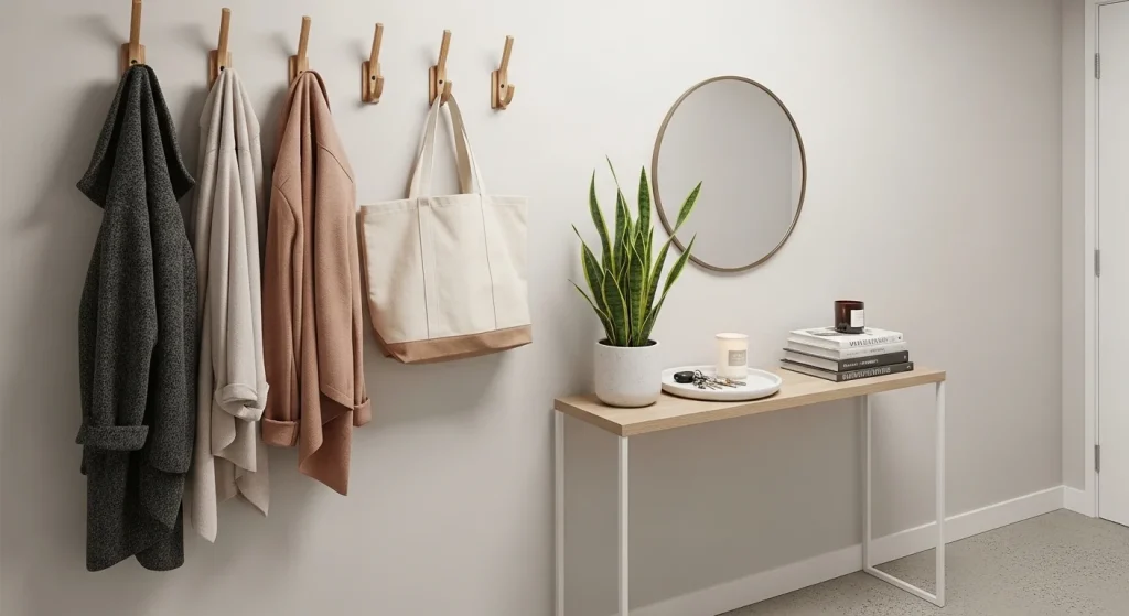 wall hooks small apartment entryway ideas