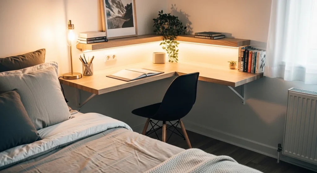 corner floating small bedroom desk ideas
