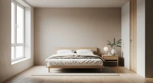  ambient lighting minimalist small apartment bedroom
