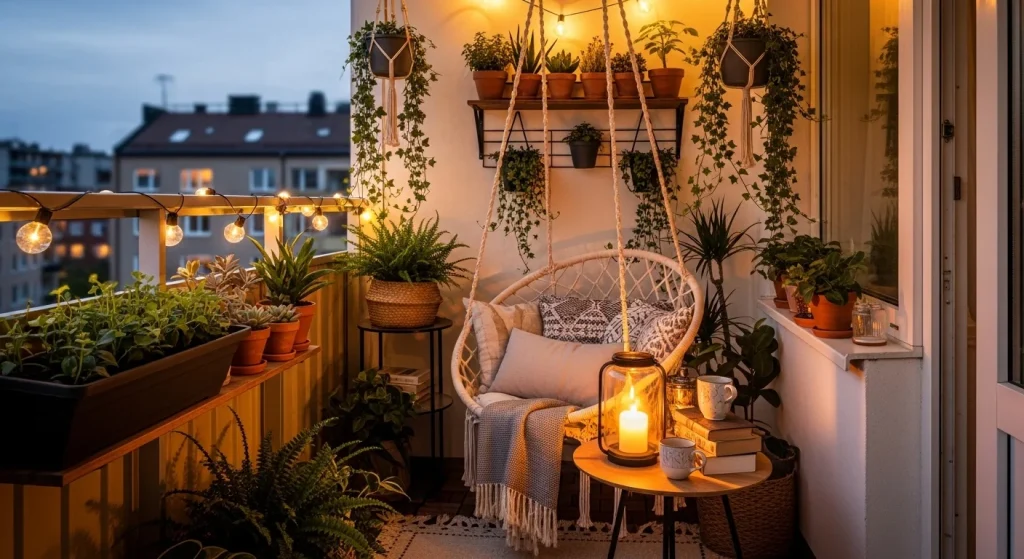 lantern decor small apartment balcony decor ideas

