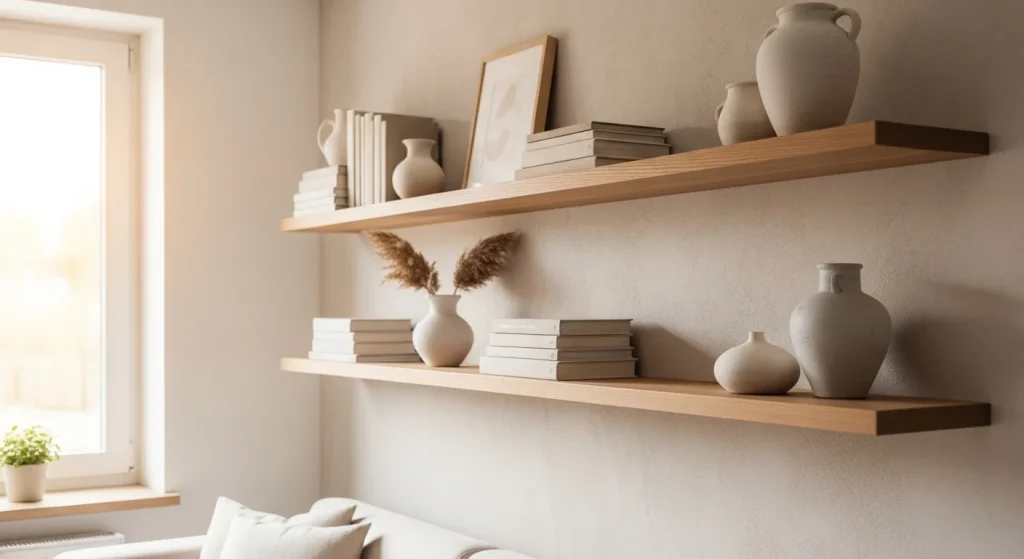 shelf organization minimalist small apartment decor ideas