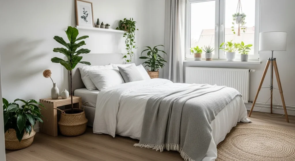 botanical decor small apartment bedroom idea