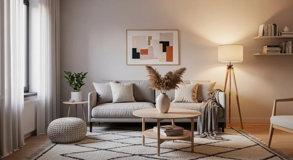 statement rug small apartment living room decor ideas