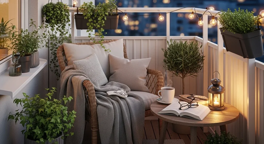 balcony reading corner small apartment balcony decor ideas