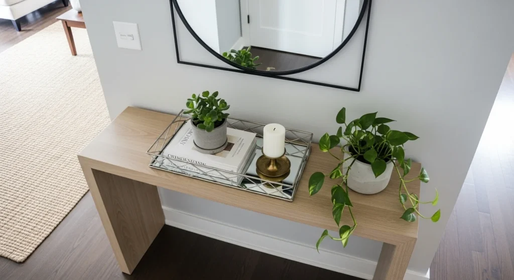 decorative tray small apartment hallway decor ideas
