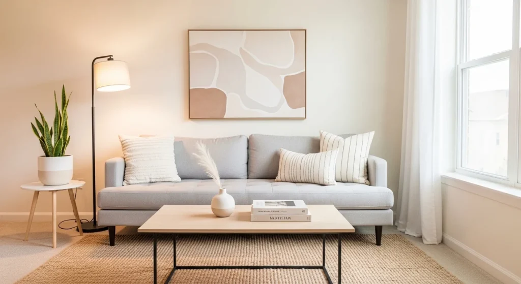 neutral palette modern small apartment living room ideas