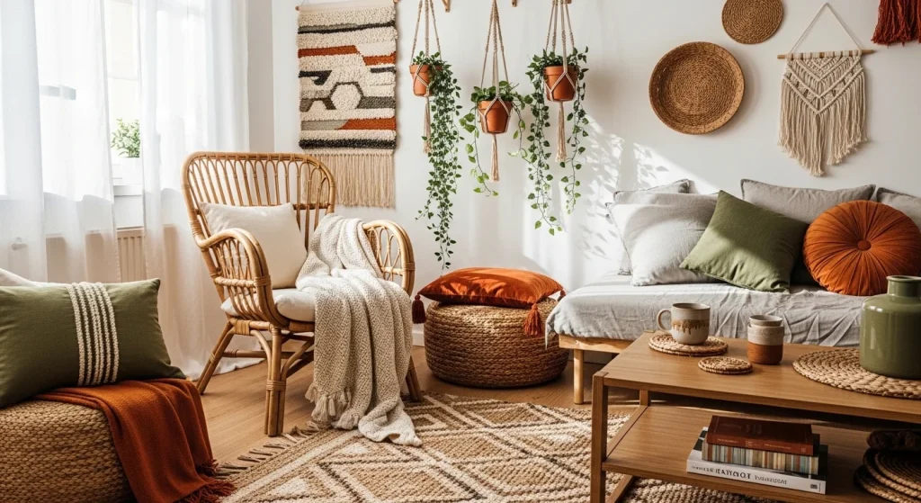 mixed texture boho small apartment decor ideas
