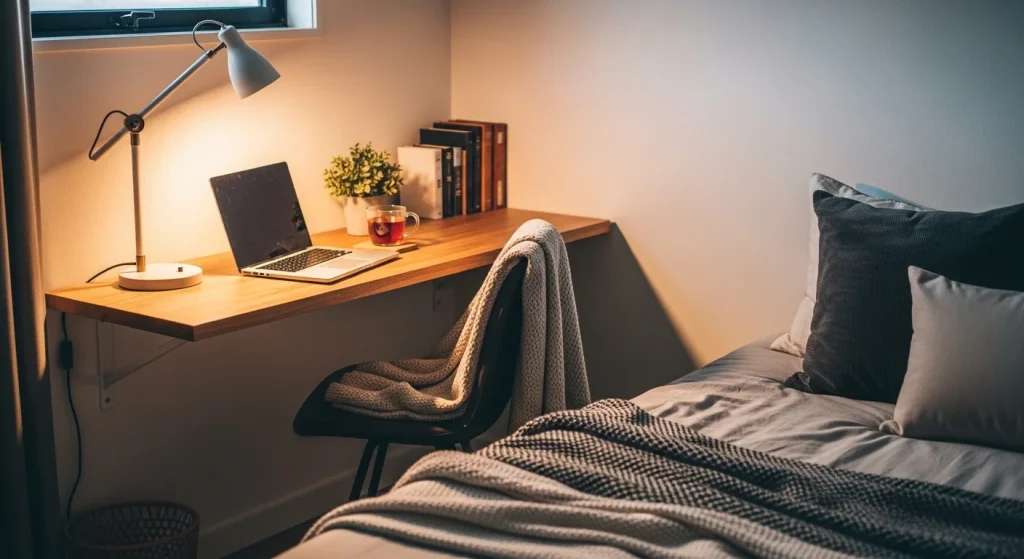 cozy lighting small bedroom desk ideas