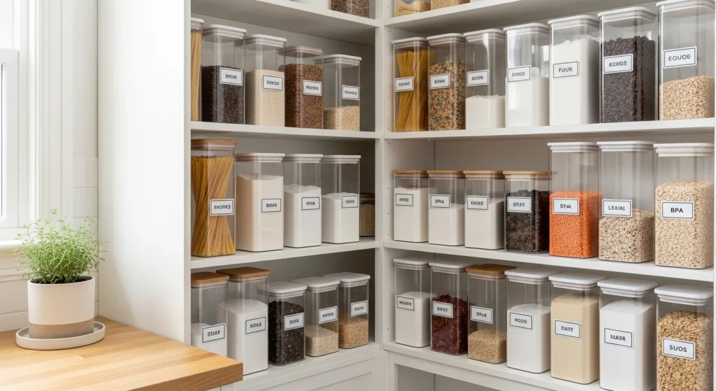 Labeled containers for kitchen organization