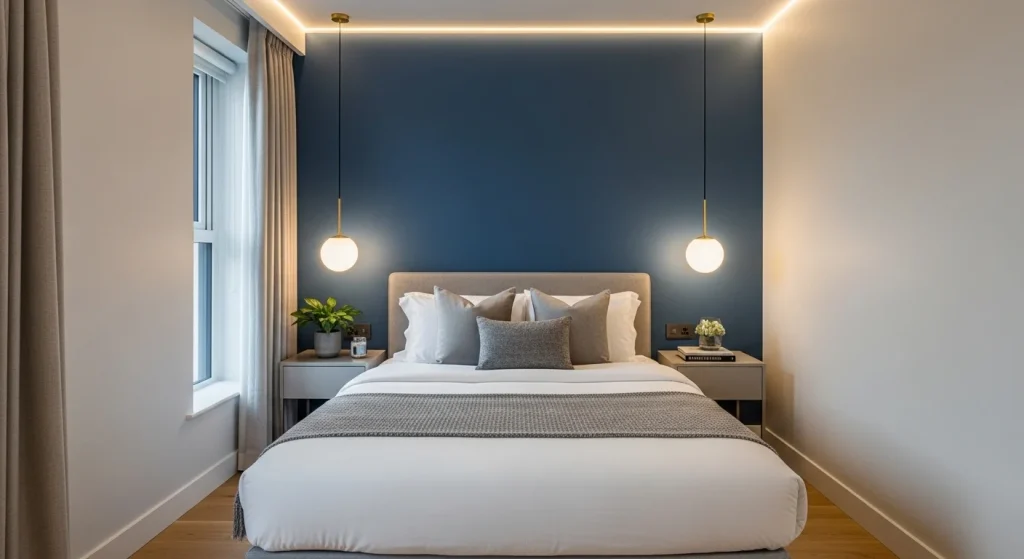 luxury bedroom with pendant bedside lighting