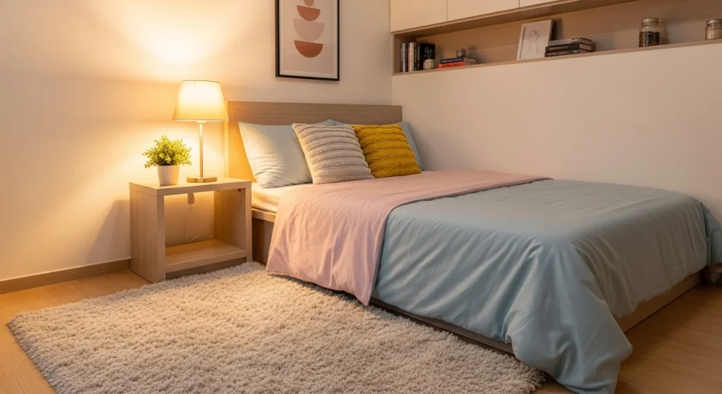 plush rug in cute small bedroom