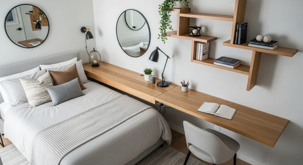 floating desk with shelves small bedroom desk ideas
