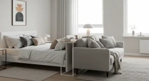 corner bed layout studio apartment