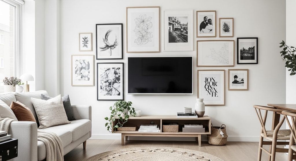 gallery wall small apartment TV wall ideas