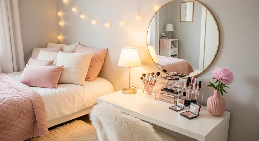 small vanity corner idea for women’s apartment bedroom
