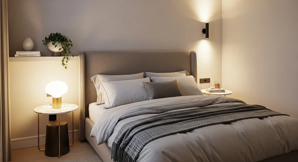 luxury bedroom with marble nightstand