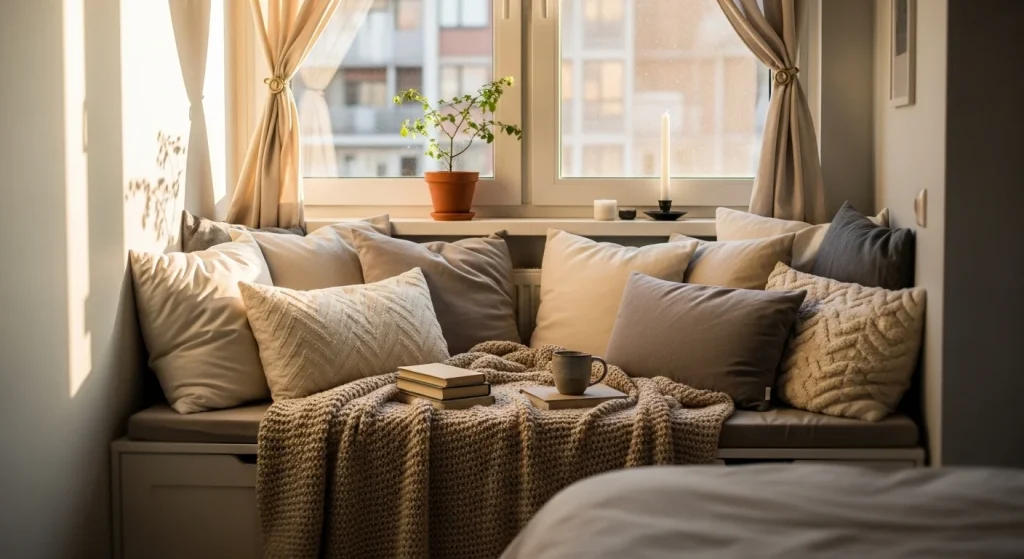 cozy window seating bedroom window decor ideas
