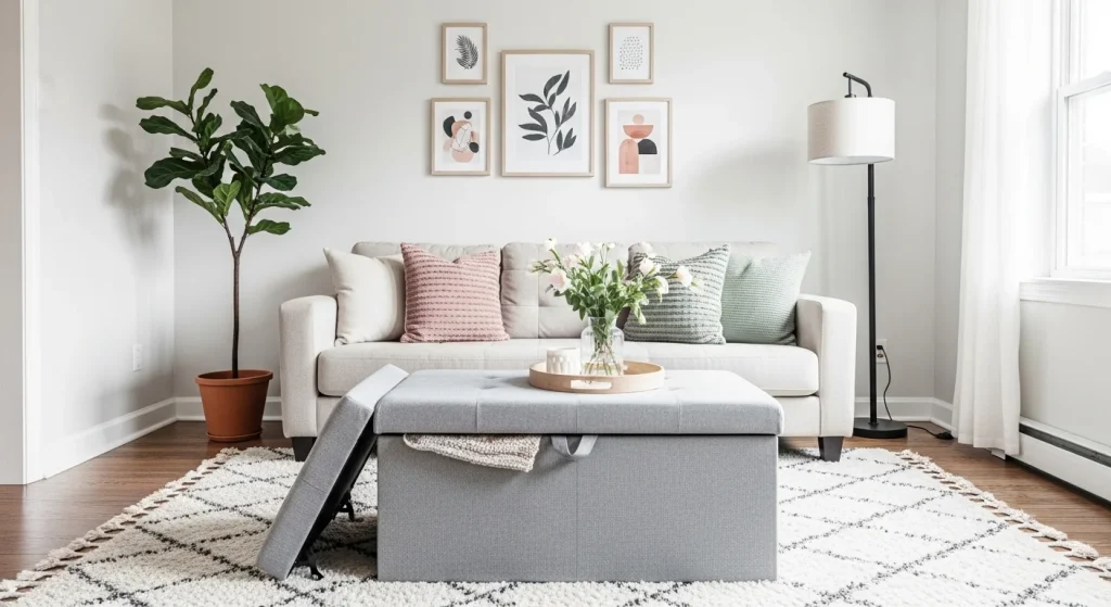 storage ottoman small apartment living room ideas