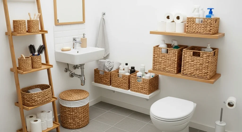 basket organizers small apartment bathroom storage ideas