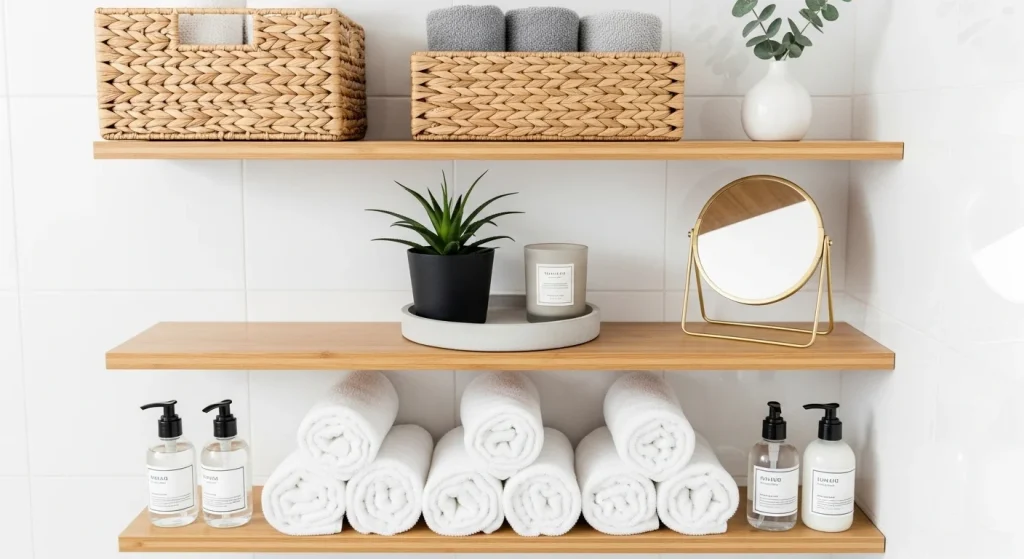 towel shelf small apartment bathroom shelf ideas
