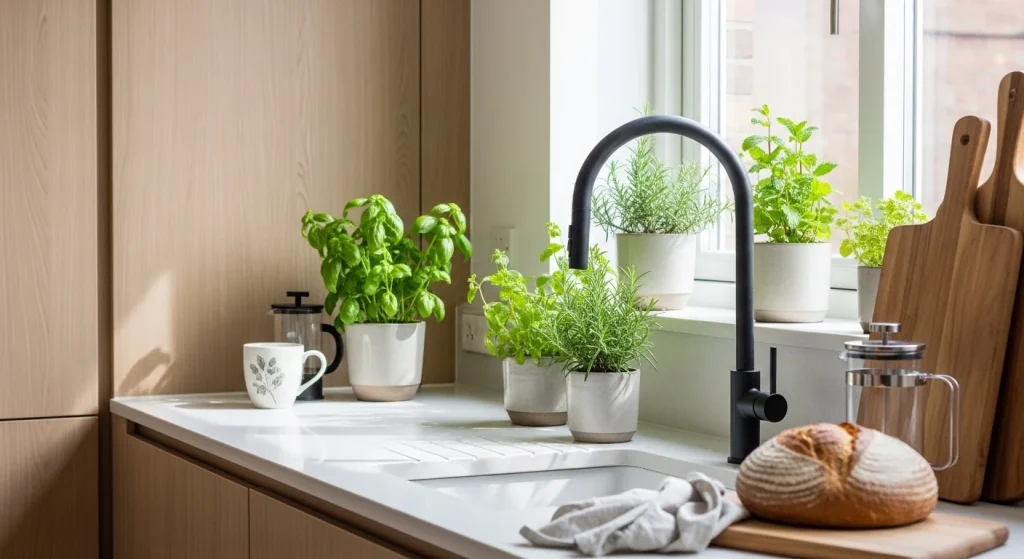 plant decor small apartment kitchen counter decor ideas
