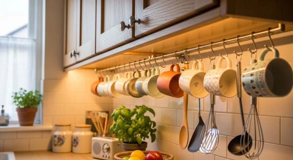 Under cabinet hooks for kitchen storage