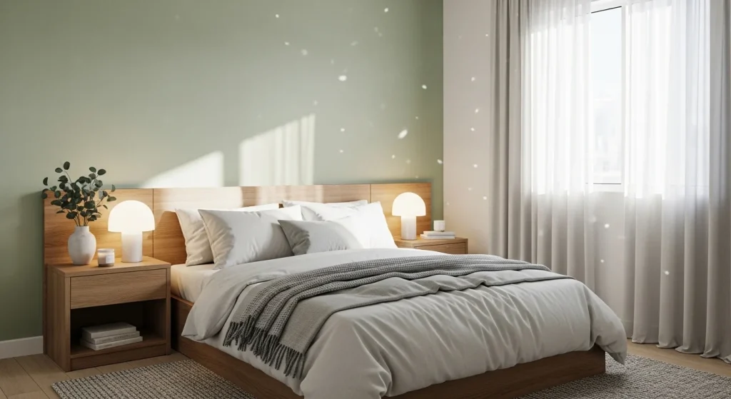 sage green bedroom accent wall ideas
